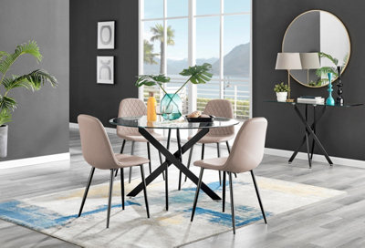 Furniturebox Uk Novara Black Leg 120Cm Round Glass Dining Table & 4 Cappuccino Corona Black Leg Chairs from B&Q