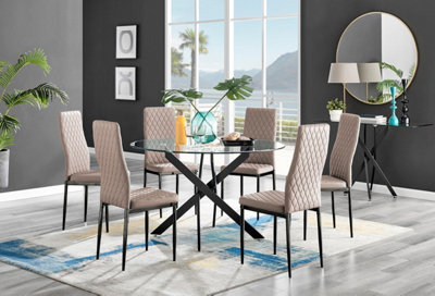 Furniturebox Uk Novara Black Leg 120Cm Round Glass Dining Table & 6 Cappuccino Milan Black Leg Chairs from B&Q