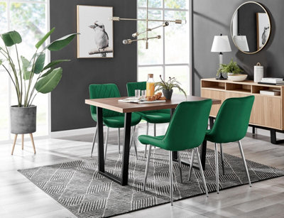 Furniturebox Uk Kylo Brown Wood Effect Dining Table & 4 Green Pesaro Silver Chairs from B&Q
