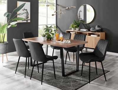 Furniturebox Kylo Brown Rectangular Wood Effect Dining Table & 6 Black Velvet Pesaro Black Leg Chairs from B&Q