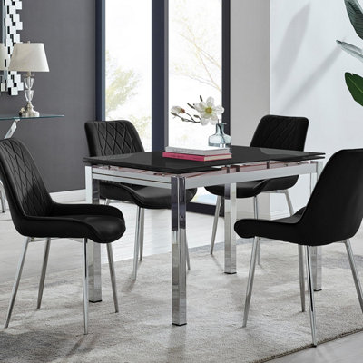 Furniturebox Black/Silver Uk Enna Glass Extending Dining Table And Pesaro Leg Chairs Size 4
