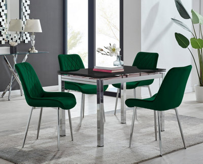 Furniturebox Black/Green/Silver Uk Enna Glass Extending Dining Table And Pesaro Leg Chairs Size 4