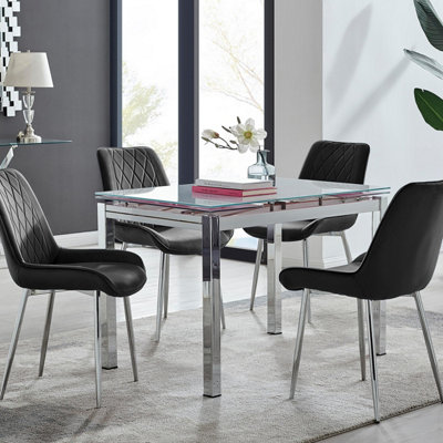 Furniturebox White/Black/Silver Uk Enna Glass Extending Dining Table And Pesaro Leg Chairs Size 4