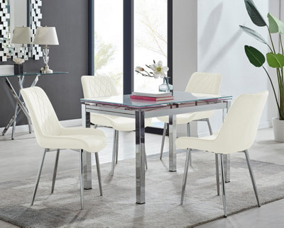 Furniturebox White/Cream/Silver Uk Enna Glass Extending Dining Table And Pesaro Leg Chairs Size 4