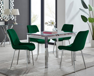 Furniturebox White/Green/Silver Uk Enna Glass Extending Dining Table And Pesaro Leg Chairs Size 4
