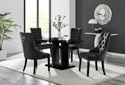 Furniturebox Imperia 4 Modern Black High Gloss Dining Table And 4 Black Belgravia Black Leg Chairs from B&Q