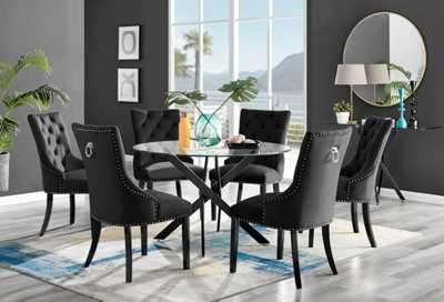 Furniturebox Uk Novara Black Leg 120Cm Round Glass Dining Table & 6 Black Belgravia Black Leg Chairs from B&Q