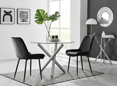 B&Q -  Uk Selina Round Dining Table And 2 Black Pesaro Black Leg Chairs