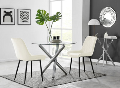 Furniturebox Uk Selina Round Dining Table And 2 Pesaro Leg Chairs Cream/Black
