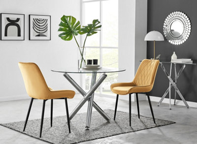 B&Q -  Uk Selina Round Dining Table And 2 Mustard Pesaro Black Leg Chairs