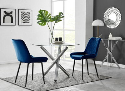 B&Q -  Uk Selina Round Dining Table And 2 Navy Pesaro Black Leg Chairs