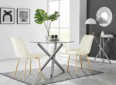 B&Q -  Uk Selina Round Dining Table And 2 Cream Pesaro Gold Leg Chairs