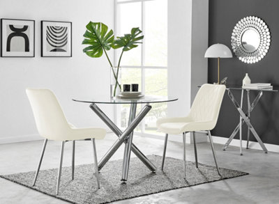 Furniturebox Uk Selina Round Dining Table And 2 Pesaro Leg Chairs Cream/Silver