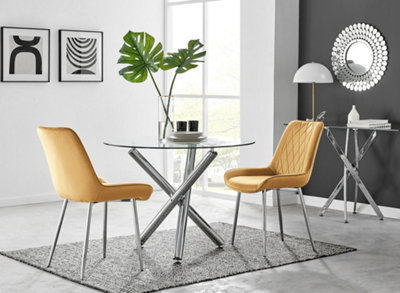 Furniturebox Uk Selina Round Dining Table And 2 Mustard Pesaro Leg Chairs Silver