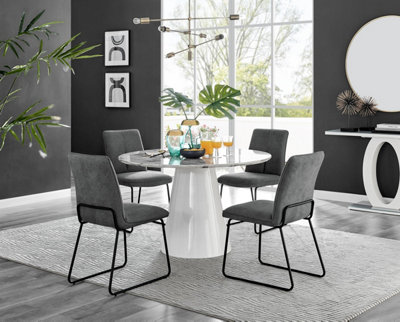 Furniturebox Uk Palma White Marble Effect Round Dining Table & 4 Dark Grey Halle Black Leg Chairs from B&Q
