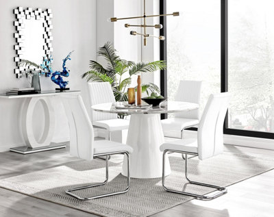 Furniturebox Uk Palma White Marble Effect Round Dining Table & 4 White Lorenzo Chairs from B&Q