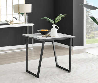 Furniturebox White/Black Carson Scratch Resistant Melamine Marble Effect Square 2 Seater Dining Table With Metal Legs Small