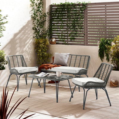 Furniturebox Lisbon Rattan Garden Sofa Set4 Seat Outdoor Sofa SetGrey Rattan Garden Furniture Set2 Chairs Coffee Set +Cover from B&Q