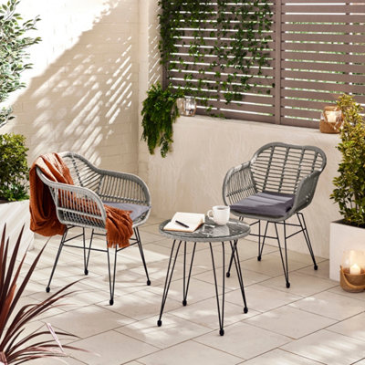 Furniturebox Belize Grey Garden Bistro Set2 Seat Rattan Garden Table & Chairs Coffee Bistro Table SetOutdoor Patio Bistro Set from B&Q