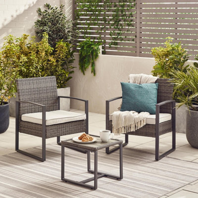 Furniturebox Algarve Grey Garden Bistro Set2 Seat Rattan Garden Table & Chairs Coffee Bistro Table SetOutdoor Patio Bistro Set from B&Q