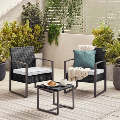 Furniturebox Algarve Black Garden Bistro Set 2 Seat Rattan Garden Table & Chairs Coffee Bistro Table Set Outdoor Patio Bistro Set from B&Q