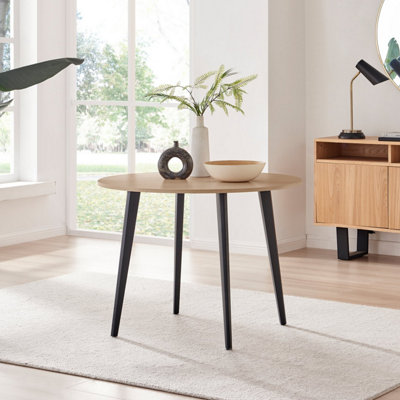 Furniturebox Koko Oak Wood Effect Round Dining Table Legs 100Cm Black