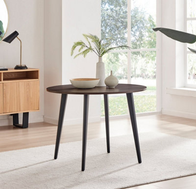 Furniturebox Koko Walnut Wood Effect Round Dining Table Black Legs 100Cm from B&Q