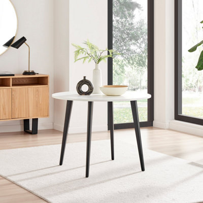 B&Q -  Koko White Round Dining Table With Black Legs 100Cm