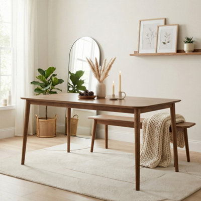 B&Q -  Lynton Dining TableDark Walnut Solid Wood Dining Table6 Seater Wooden Dining TableLarge Premium Dining Table