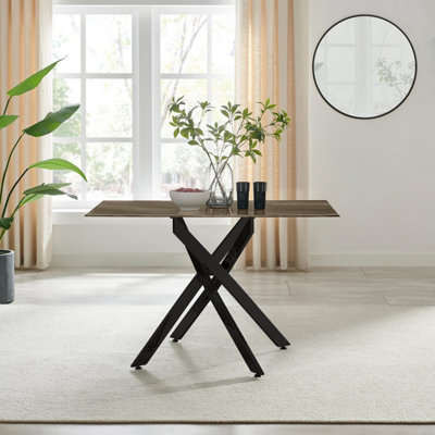 B&Q -  Leonardo Rectangle Brown/grey Marble Glass & Black 4 Seat Dining Table4 Seater Dining TableGlass Dining Table