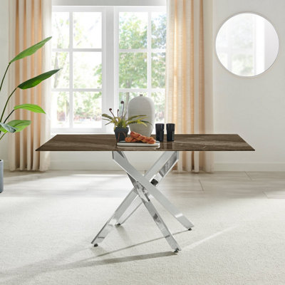 Furniturebox Uk Leonardo 6-Seater Dining Table With Glass Marble Effect Top And Legs Grey/Silver