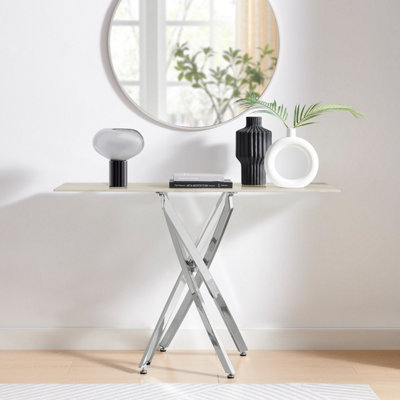 Furniturebox Uk Leonardo Console Table With White Glass Marble Effect Top And Silver Legs from B&Q
