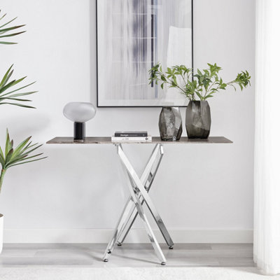 Furniturebox Uk Leonardo Console Table With Grey Glass Marble Effect Top And Silver Legs from B&Q