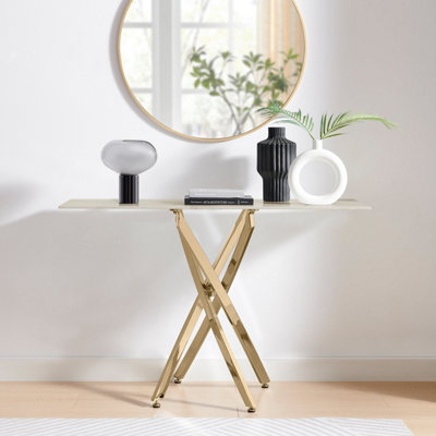 Furniturebox Uk Leonardo Console Table With White Glass Marble Effect Top And Gold Legs from B&Q