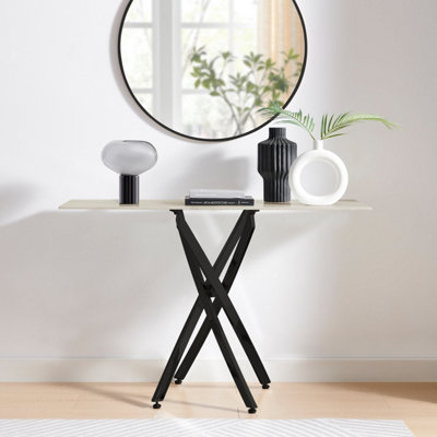 Furniturebox Uk Leonardo Console Table With White Glass Marble Effect Top And Black Legs from B&Q