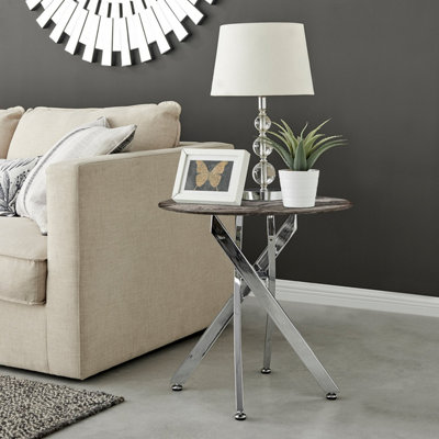 B&Q -  Uk Novara Round Side Table With Grey Glass Marble Effect Top And Silver Legs
