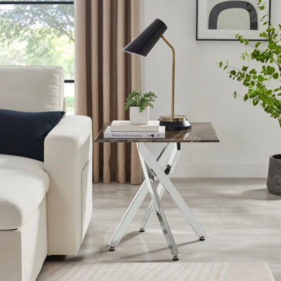 Furniturebox Uk Leonardo Side Table With Grey Glass Marble Effect Top And Silver Legs from B&Q