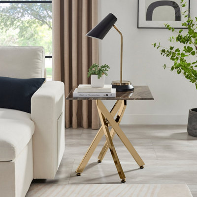 Furniturebox Uk Leonardo Side Table With Grey Glass Marble Effect Top And Gold Legs from B&Q