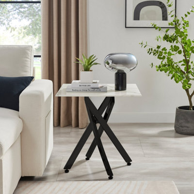 Furniturebox Uk Leonardo Side Table With White Glass Marble Effect Top And Black Legs from B&Q