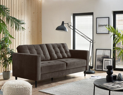 Furniturebox Jenna 3 Seater Mink Velvet Sofa With Solid Wood Frame Grey