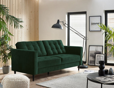 Furniturebox Jenna 3 Seater Emerald Velvet Sofa With Solid Wood Frame Green