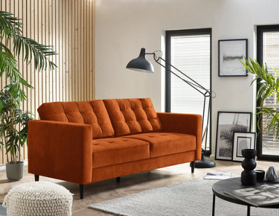 Furniturebox Jenna 3 Seater Burnt Orange Velvet Sofa With Solid Wood Frame from B&Q