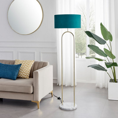 Furniturebox Uk Danielle Floor Lamp With Teal Velvet Shade And A Brass And Marble Base from B&Q