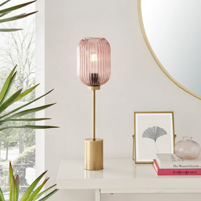 Furniturebox Uk Coral Table Lamp With Pink Glass Shade And With A Brass Base from B&Q