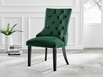 Furniturebox Set Of 2Belgravia Premium Knockerback Dining ChairsGreen Velvet Black Leg Dining ChairsKitchen Dining Room Chairs from B&Q