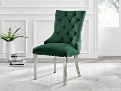 Furniturebox Set Of 2Belgravia Premium Knockerback Dining ChairsGreen Velvet Chrome Leg Dining ChairsKitchen Dining Room Chairs from B&Q