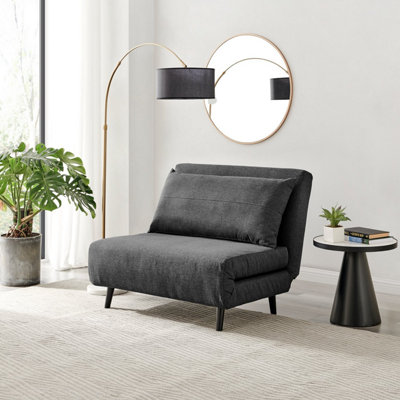 Furniturebox Uk Armchair Sofa Bed - 'Bobby' Fabric Armchair Unfolds Into Single - Fold Out Guest Bed Dark/Grey