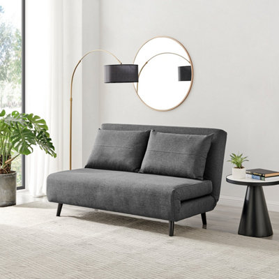 Furniturebox Uk Sofa Bed - 'Bobby' Fabric 2 Seat Sofa Unfolds Into Single - Fold Out Guest Bed Dark/Grey