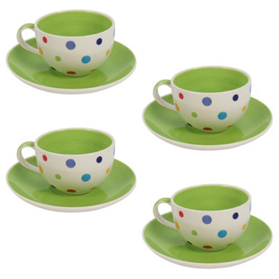 Coffee Tea Cups And Saucers Set Of 4 Polka Dot Print By Laeto House & Home - Including Free Delivery