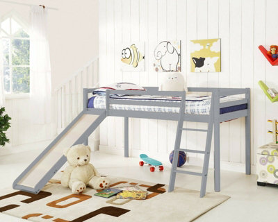 Home Detail Newark Wooden Cabin Mid-Sleeper Kids Single Bunk Bed With Slide Grey Left Or Right Orientation from B&Q
